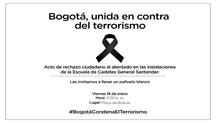 A una sola voz, desde la Plaza de Bolívar Bogotá rechaza el atentado y se solidariza con las víctimas